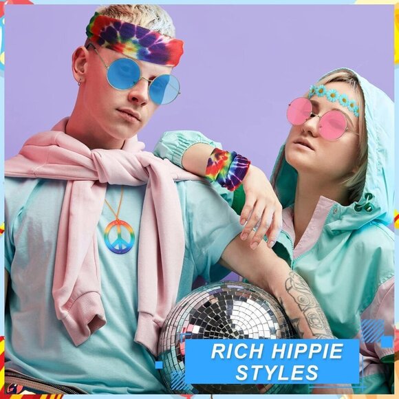 Hippie Costume Set 60s 70s Accessories Necklaces Headbands Sunglasses Party main image 7